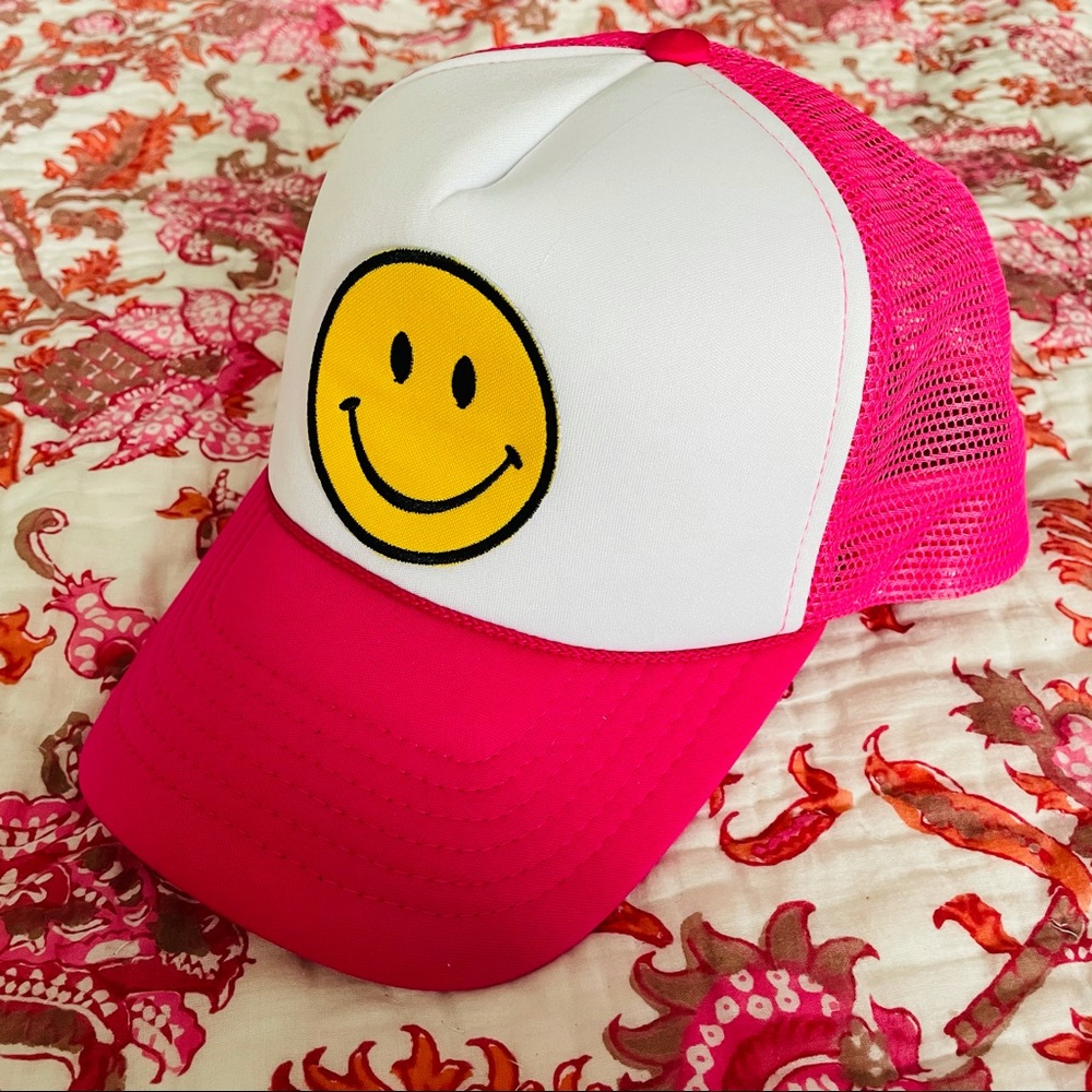 Hot Pink Smiley Face Trucker Hat